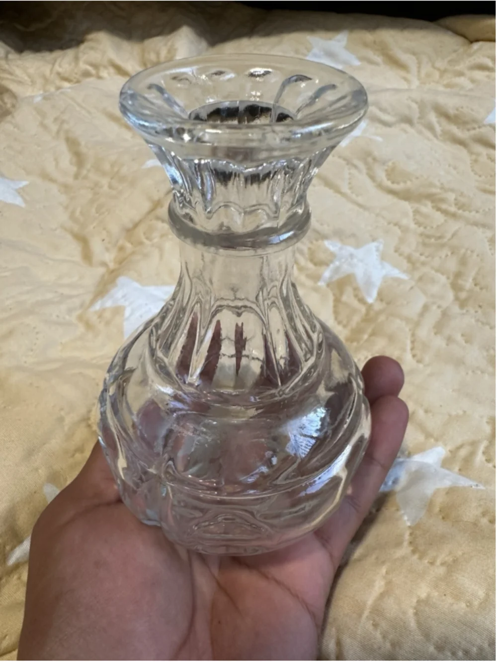 Unmarked Clear Glass Decorative Vase, Flared Rim, Pressed Pattern Design